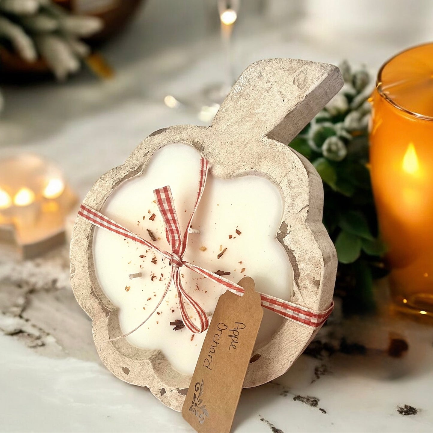 Antiqued Wood Pumpkin Candle