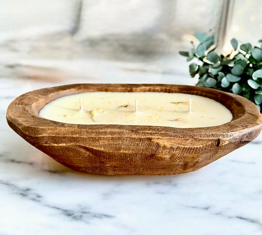 Wood Dough Bowl Candle